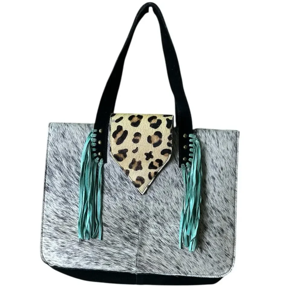 Texas Ranch Tote‎ Purse Calf Hair Leather 14